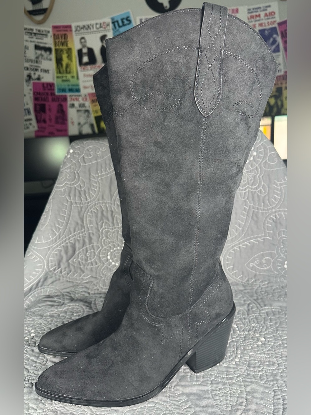 Rebecca Minkoff Women’s Black Nicole Stacked Heel Cowboy Boots NWT Size 10